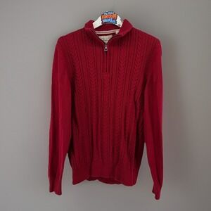Weatherproof Vintage Red Cable Knit Quarter Zip Sweater L Holiday Cotton
